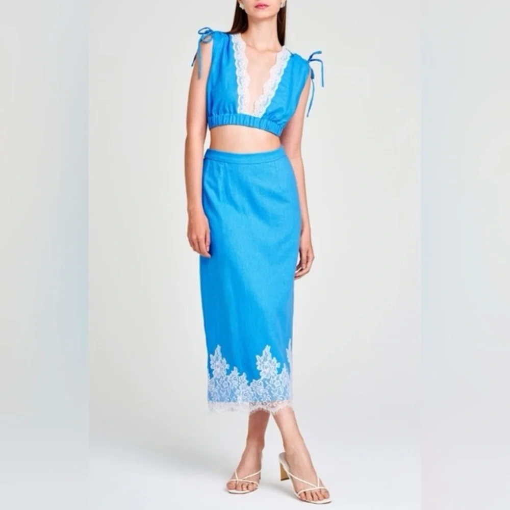Wayf Blue and White Lace Skirt Set - Picture 1 of 7